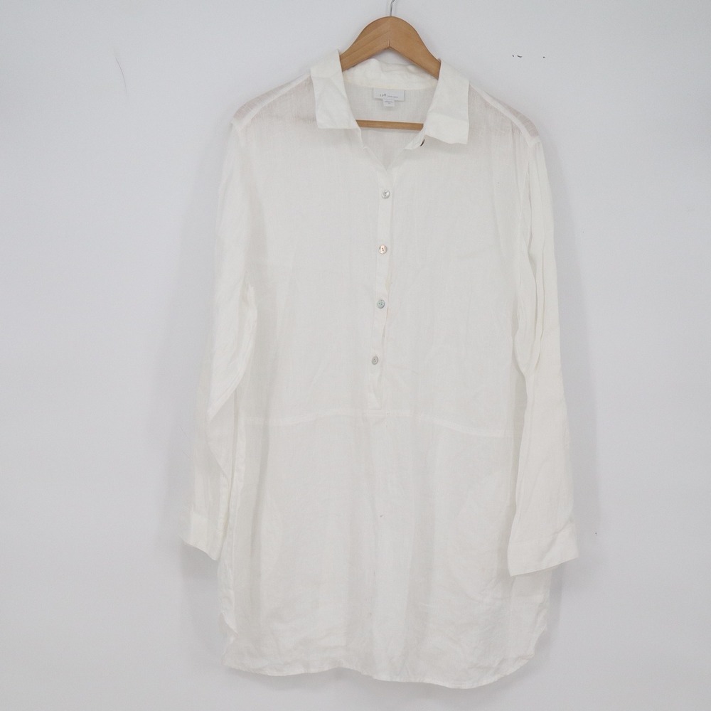 J. Jill Linen Tunic Womens XL Love Linen White Partial Button-Down Good